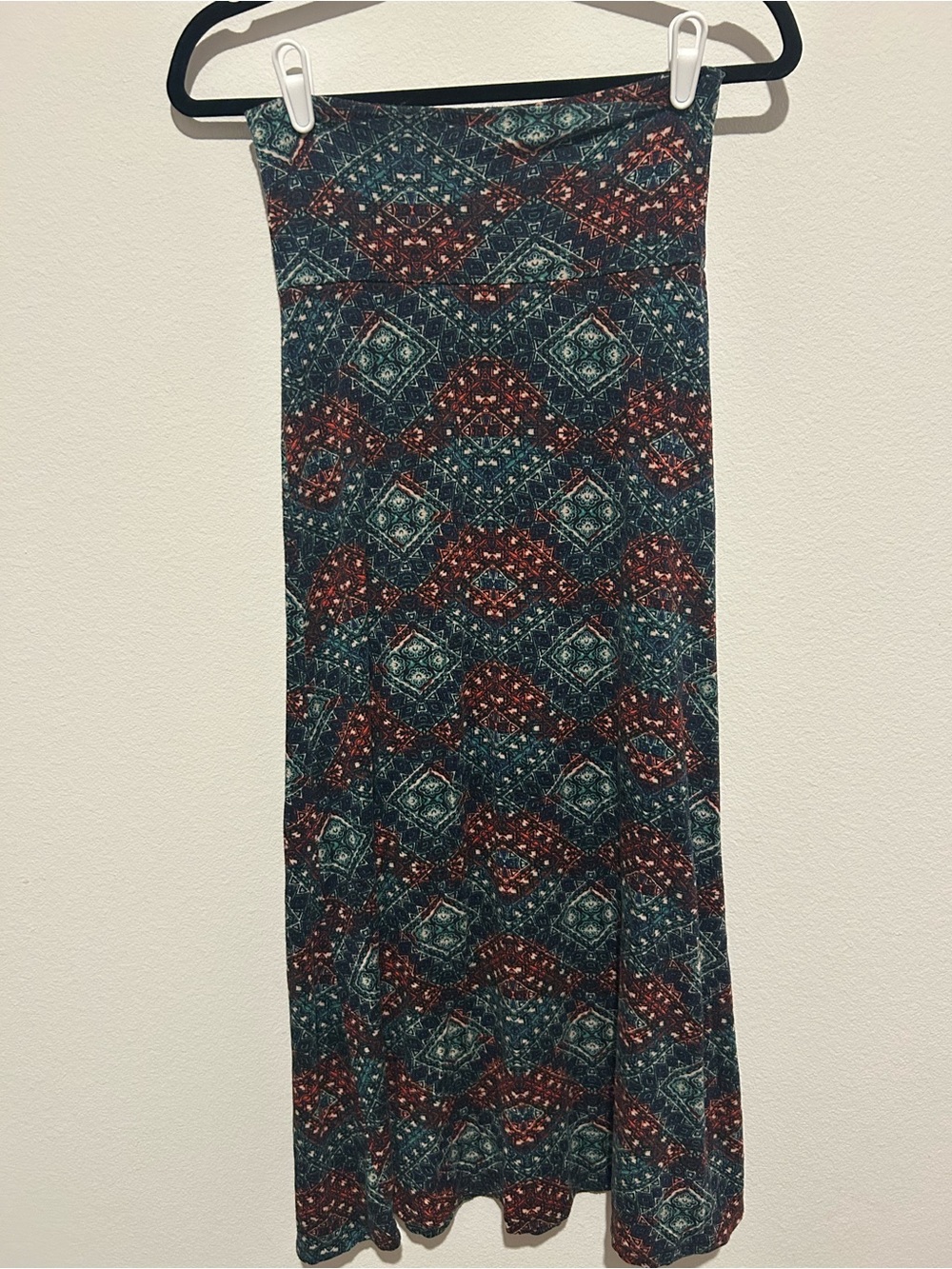 Full Tilt Teal and Rust Patterned Maxi Skirt